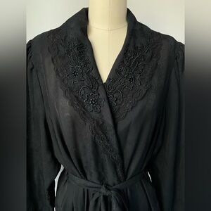 Black Vintage Victoria’s Secret Gold Label Full Length Silky Lace Jacquard Robe